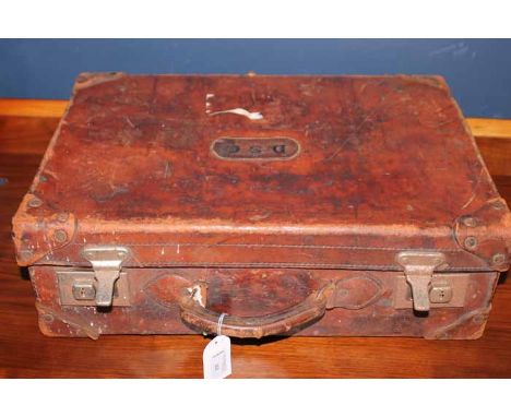VINTAGE LEATHER TRAVEL CASEwith initials 'D.S.C.' printed on the front, 50cm wide