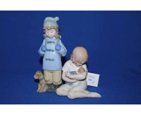 ROYAL COPENHAGEN FIGURE OF A GIRL WITH A DOLLalong with a Nao figure of a girl and dog (2)