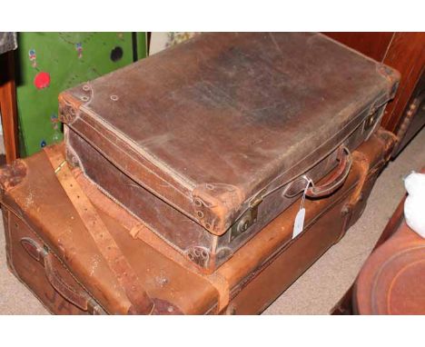 LEATHER SUITCASE and a travelling trunk (2)