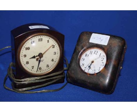 SMALL ELECTRIC MANTEL CLOCK and a travelling timepiece (2)