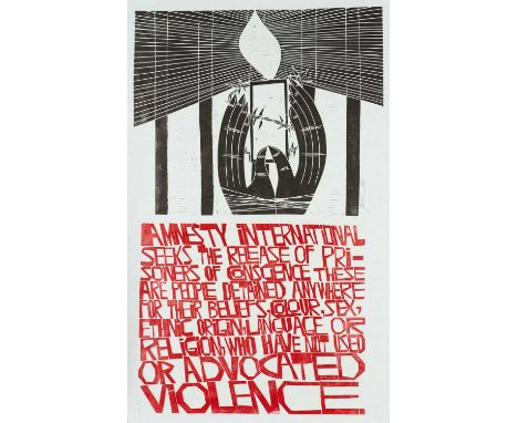 ‡ PAUL PETER PIECH two colour lithograph - for Amnesty International opposing the detention of prisoners of conscience and po