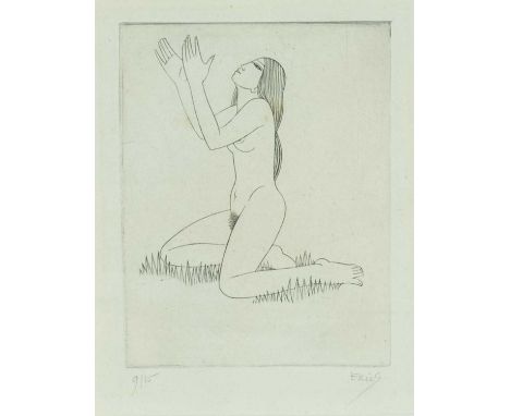 ERIC GILL (1882-1940), limited edition (9/15) etching - Naked Girl on Grass, signed and numbered in pencil, (pl) 11.2 x 8.8cm