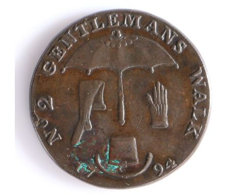 British Token, copper halfpenny, 1794, Norwich, PAYABLE AT J.C. CLARKES MARKET PLACE NORWICH, with central depiction of a sca