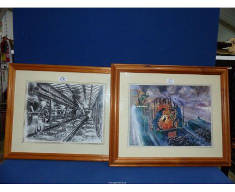 A pair of framed and mounted prints 'Chariots of Fire, Dunfermline Engine Shed, April 1967' and 'Last Days of Steam' 62c.