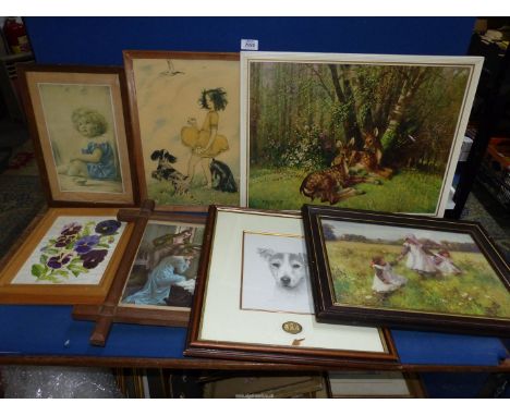 A quantity of Prints to include a framed Vernon Ward Print depicting deer, framed 'Wild Flowers', limited edition 23/850 Sand