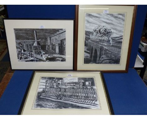 Three framed and mounted W. Gilmour prints 'The Smiddy' Dunfermline Engine Shed', 'Alloa East Signal Box Just prior to Closur