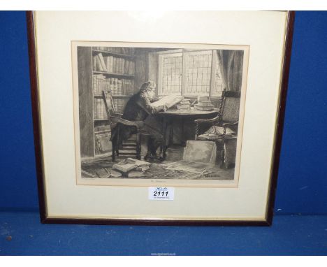 A framed and mounted Etching by John Arthur Lomax titled 'The Bookworm', etched by W. Wright-Nooth, 14" x 13".
