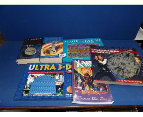 A small quantity of books including Star wars Millennium Falcon 3-D Owners Guide, X-Men The dark Phoenix saga, Ultra 3-D , Ma