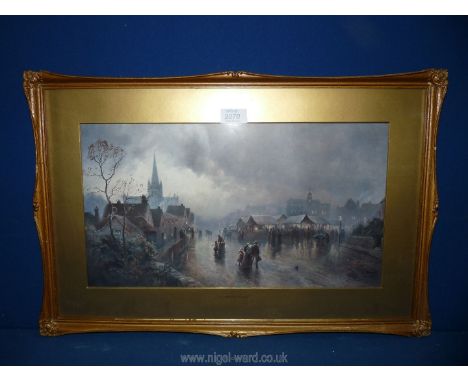 A framed print titled 'The Market Place' signed F. Arnold, 23'' x 15'' high.