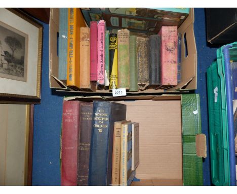 Two boxes of books including Home Doctoring of Animal Diseases of The Horse, The Children Who Live in a Barn, Under The Green