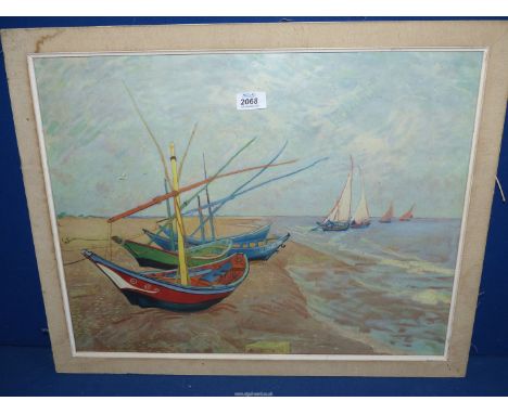 A 1960's Van Gogh print 'Fishing boats on the beach'.