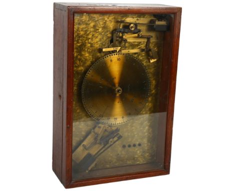 A brass clock by Venner Time Switches Ltd, in glazed mahogany case, H37cm 