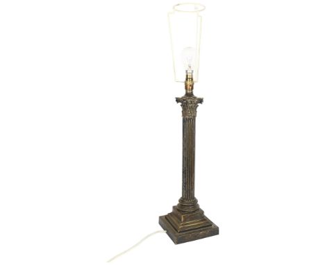 Vintage brass Corinthian column design table lamp, height to fitting 47cm 