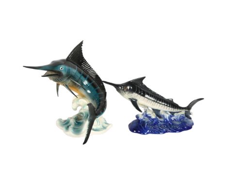 A Beswick ceramic sculpture of a marlin, model 1243, L27cm, and a Goebel, West German ceramic sculpture of a marlin, stamped 