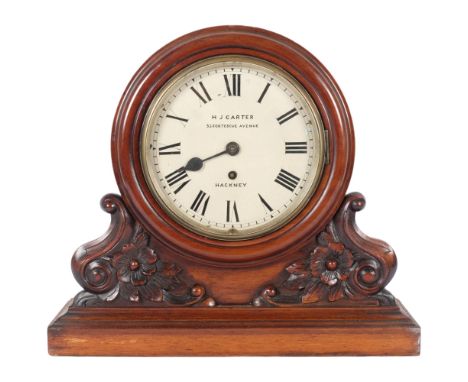 H J Carter, Hackney, a 19th century mahogany-cased mantel clock, with single fusee movement, complete with pendulum but no ke