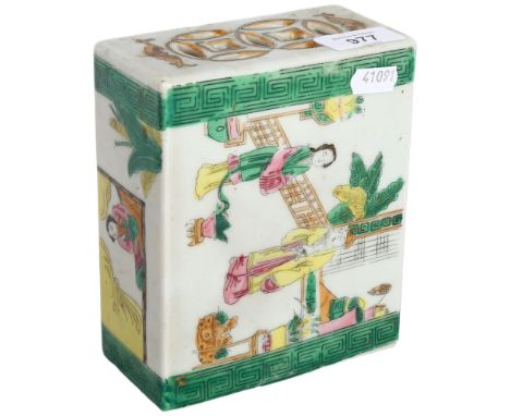 A Chinese famille vert flower brick, H16cmGood overall condition, no chips or cracks, visible wear to the enamel decoration a