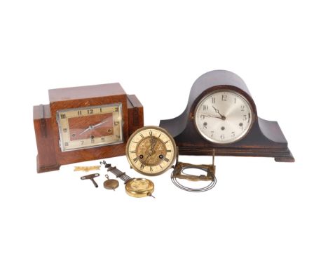 An early 20th century oak-cased Napoleon mantel clock, an Art Deco oak-cased mantel clock, a Vienna clock movement etc 