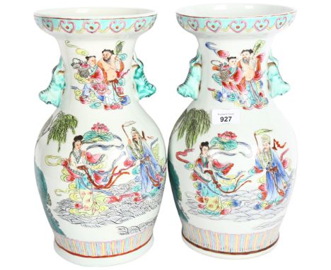 A pair of Chinese famille vert porcelain vases, with enamel decoration figures, 35cm 