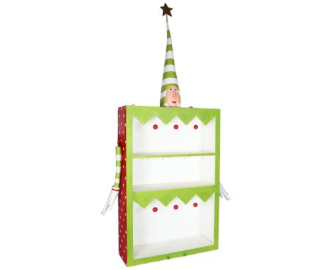 A unique Reuben McHugh clown wall shelf unit with clown head and hanging arms, ex Liberty, H135cm 