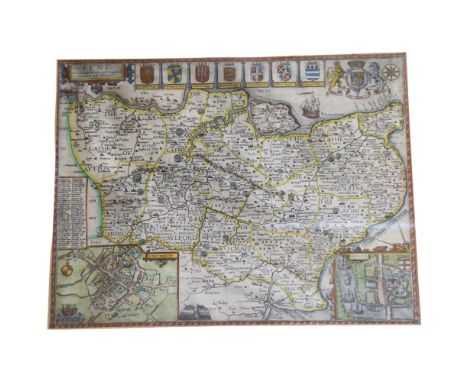 A 19th century framed coloured print map of Kent, 53cm x 65cm 