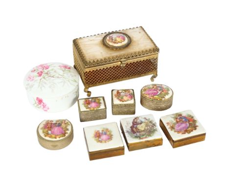 A group of Limoges ceramic and gilt-metal boxes and casket (9) 