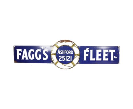 Vintage enamel sign advertising Fagg's Fleet telephone number Ashford 25121, 91cm 