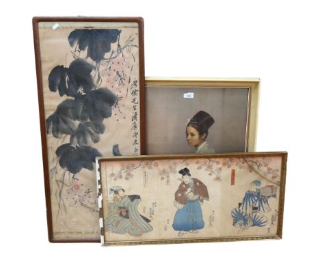 A group of various Oriental prints, including a framed print of a seated lady, 67cm x 55cm (3) 