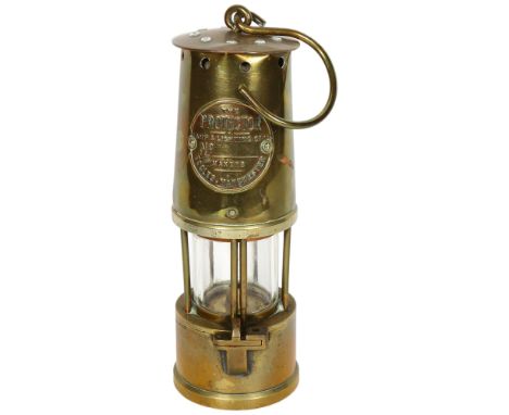 Vintage brass protector miner's lamp, by Eccles, Manchester, H24cm 