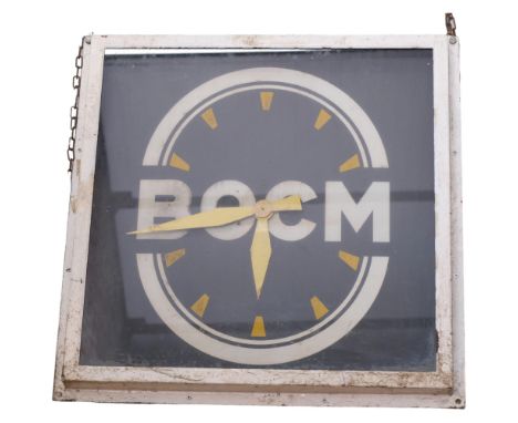 A "BOCM" advertising clock, square metal frame, quartz movement, 72cm x 72cm 