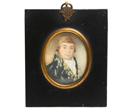 A 19th century oval miniature, watercolour on ivory panel, portrait of a gentleman, scripted to the reverse April 5th 1859, f