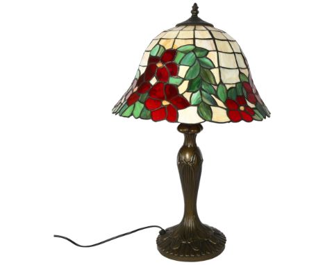 A Tiffany style coloured leadlight table lamp and shade, overall height 57cm 