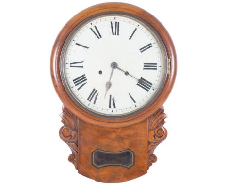 A 19th century walnut-cased drop-dial wall clock, L54cm, not seen working no key or pendulum