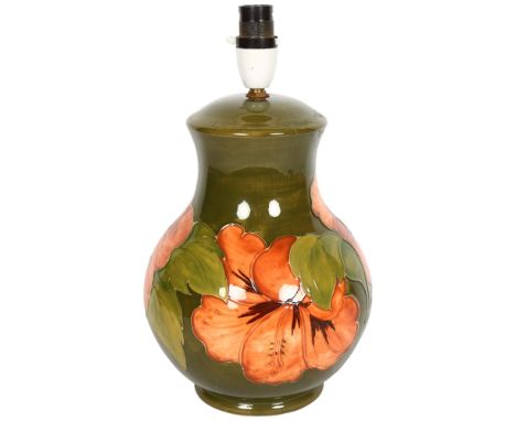 Moorcroft Hibiscus pattern lamp base, H33cm 