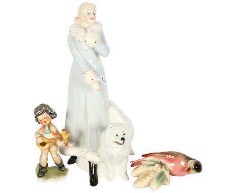 Royal Doulton "a winter's walk", a bird figure, and a Hummel boy 