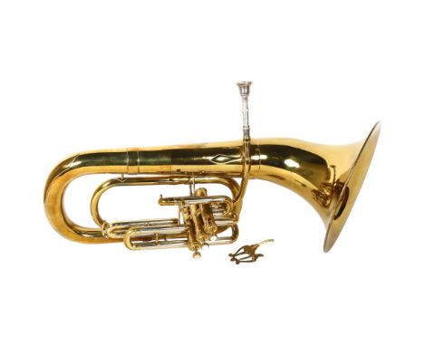 A "Bundy" tuba, by Selmer Elkhart, Indiana, in bespoke hardshell case, inscription to the tuba reads "Bundy" made in England 