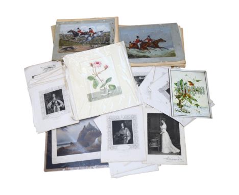 Unframed hunting scene watercolours, engravings from books etc 