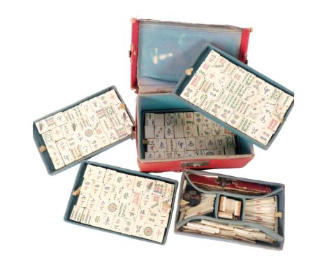 A 20th century Chinese bone and bamboo Mahjong set, complete with collection of bone sticks etc, in fitted caseThere are 108 