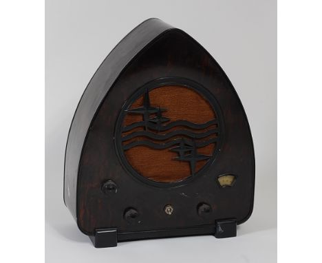 A Philips type 930A bakelite radio, Cathedral / Chapel Radio, 1931-1932 model, designed by Louis Kalff, 46 x 40cm   Condition