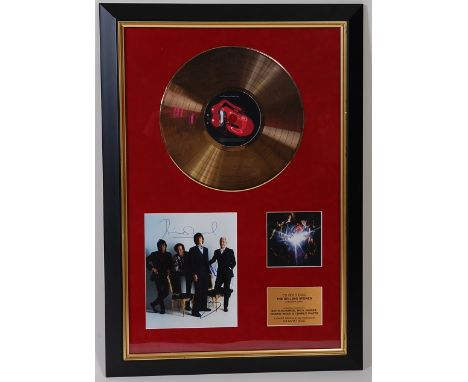 A framed CD gold disc for The Rolling Stones - A Bigger Bang, with signed photograph of Mick Jagger, Keith Richards, Ronnie W