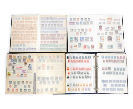 Philately. Four stamp albums, comprising Netherlands, central America, middle east and African 1920s/30s stamps, Swedish and 