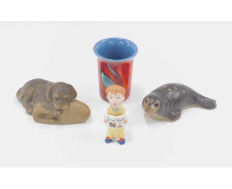 Poole Pottery, comprising a red Delford pattern Poole pottery vase, 10cm high, a Beswick Goodnight Child figure, 10cm high, P