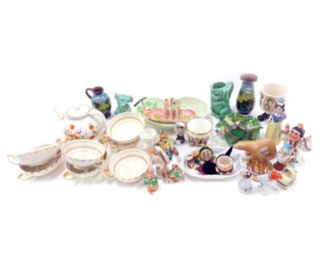 Collectors ceramics, to include Sylvac, shorter opera figure, Torquay ware, carnival glass, Carltonware leaf dish, Myatt and 