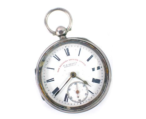 A Victorian English silver pocket watch, by J G Graves of Sheffield, with the express English leather movement, with white en