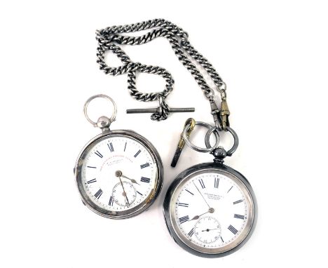 A silver cased pocket watch with white enamel dial, stamped The Express English Lever retailed by JG Greaves of Sheffield, Ch