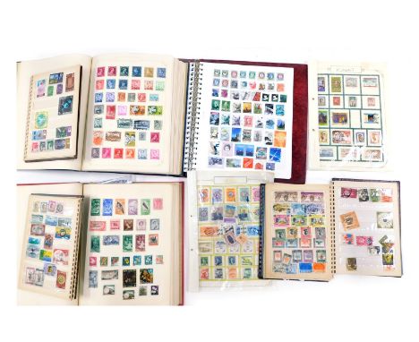 Philately. Three albums of world postage stamps, 19thC to modern, together with two stock books and sheet of Middle Eastern, 