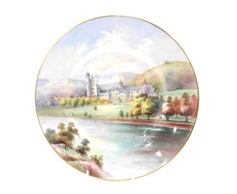 A Minton Balmoral Castle Aberdeenshire cabinet plate, signed R Scott, 27cm diameter. 