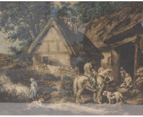 After George Morland. The Door of the Village Inn, coloured engraving print by W Ward, published by J Dean, London 1786. 