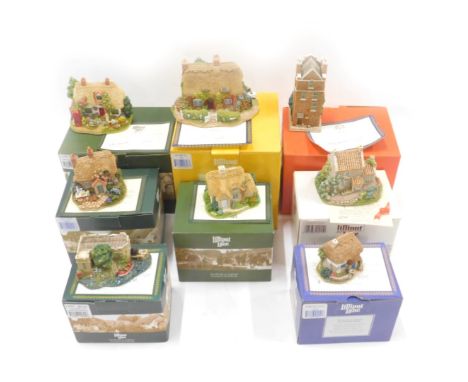 Eight Lilliput Lane cottages, comprising Bumblebee Cottage, The Mill and Engine House, Goosey Goosey Gander, Jeweller, The Ol