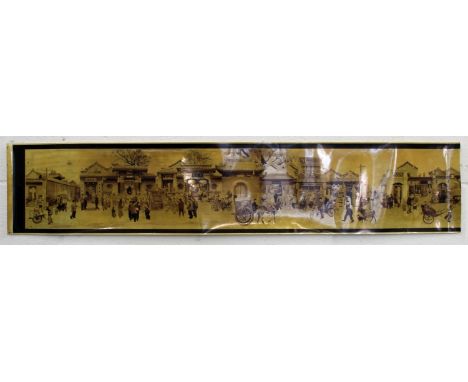 A CHINESE PHOTO SCROLL DEPICTING AN EXTENSIVE STREET SCENE, approx. 60in wide x 12in high.