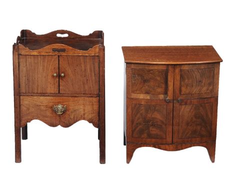A George III mahogany night commode, circa 1770, the galleried top incorporating pierced handles, above a pair of doors and a